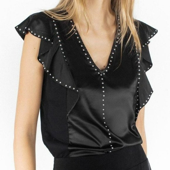 Generation Love Tops - Generation Love black Jordyn studded v-neck flutter top extra small MSRP 150